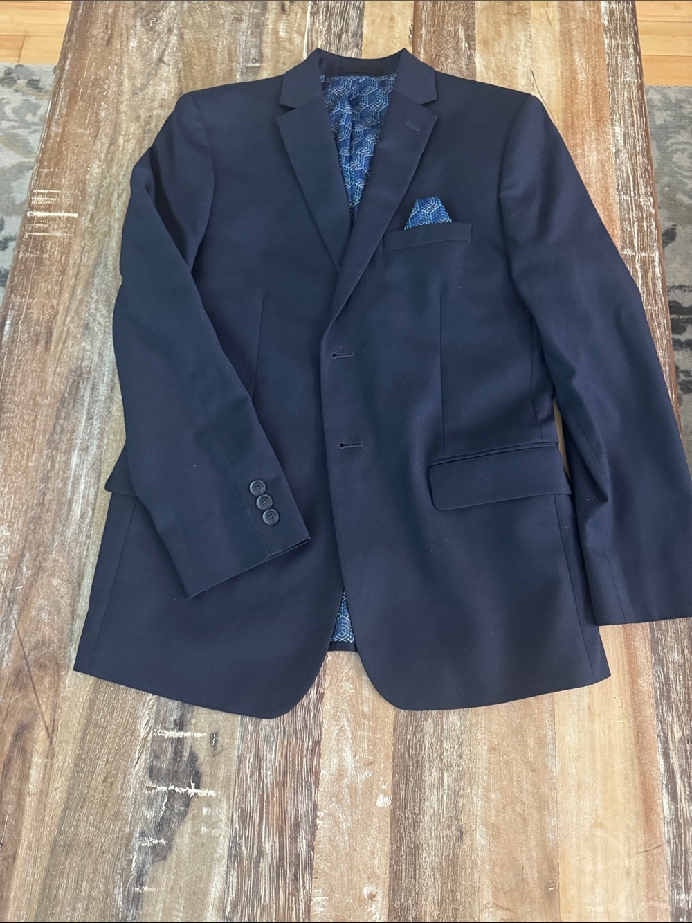 TALLIA Navy Blue Boys' Blazer with Patterned Pocket Square